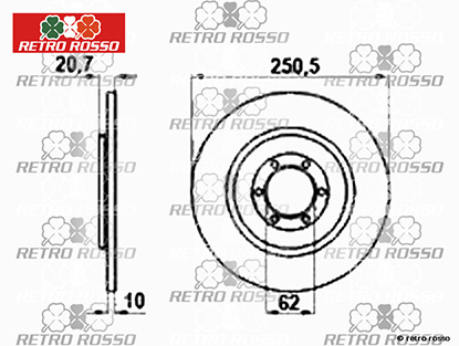 Disque frein arrière Alfetta + 75 (8mm trous)