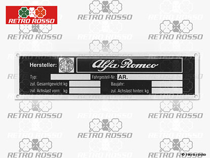 Plaquette signalétique Alfa Romeo (compartiment moteur)