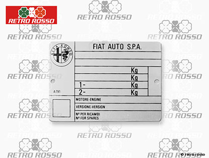 Plaquette signalétique vièrge Alfa Romeo >1985