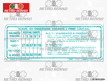 Autocollant instructions rodage pare-brise 1750 - 2000cc