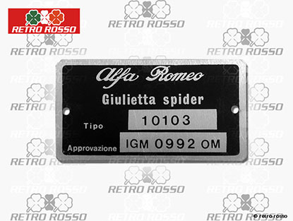Plaquette Alfa Romeo 101.03 Giulietta Spider