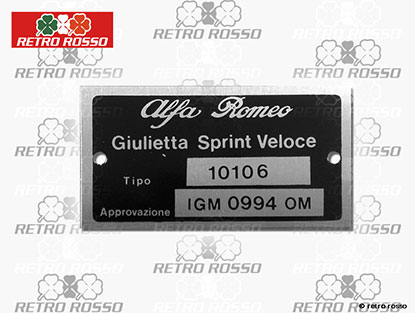 Plaquette Alfa Romeo 101.06 Giulietta Sprint Veloce