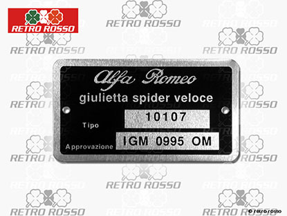 Plaquette Alfa Romeo 101.07 Giulietta Spider Veloce