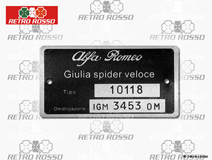 Plaquette Alfa Romeo 101.18 Giulia Spider Veloce 1600
