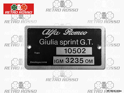 Plaquette Alfa Romeo 105.02 Giulia Sprint GT 1600