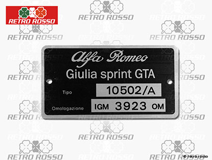 Plaquette Alfa Romeo 105.02 / A Giulia Sprint GTA 1600