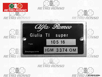 Plaquette Alfa Romeo 105.16 Giulia TI Super