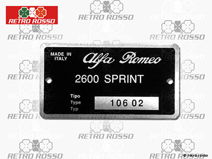 Plaquette Alfa Romeo 106.02 2600 Sprint