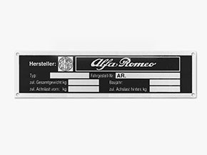 Plaquette signalétique Alfa Romeo (compartiment moteur)