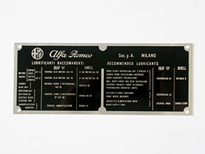 Plaquette signalétique normes de lubrifiants Giulietta