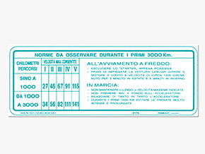 Autocollant instructions rodage pare-brise 1750 - 2000cc