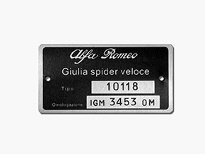Plaquette Alfa Romeo 101.18 Giulia Spider Veloce 1600